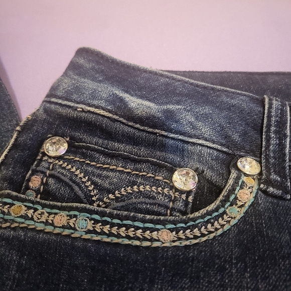 Blue Boot Cut Jeans with Embellished Back Pockets - Picture 5 of 9